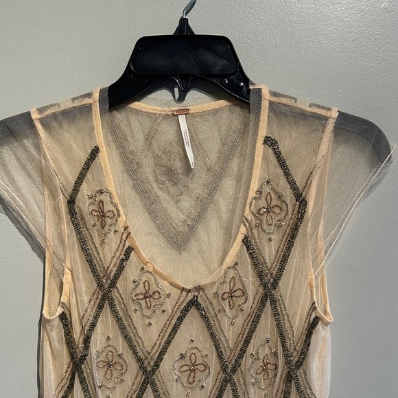 Free People Sheer Embroidered Short Sleeve Top - pink and Black - Picture 5 of 10